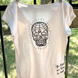Dias de los Muertos/Day of the Dead Upcycled Handpainted Cream colored Tee